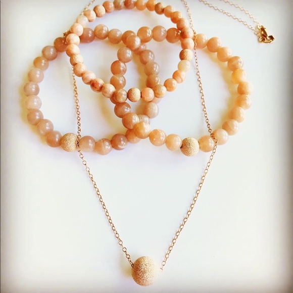 Pink Moonstone + Rose Gold Bracelet • Stack of 3 - Picture 2 of 3